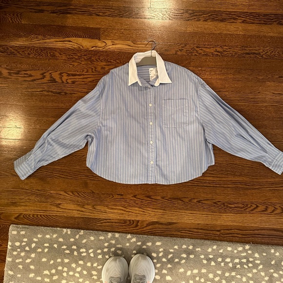 Women's Blue Striped Button Down Shirt by Denimist - Picture 6 of 11